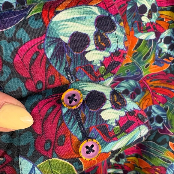 Luchiano Visconti Skull Print Button Down Shirt Small Colorful Cotton - Picture 5 of 8